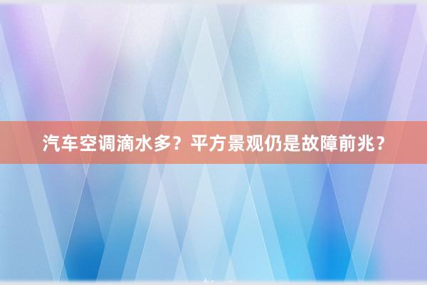 汽车空调滴水多？平方景观仍是故障前兆？